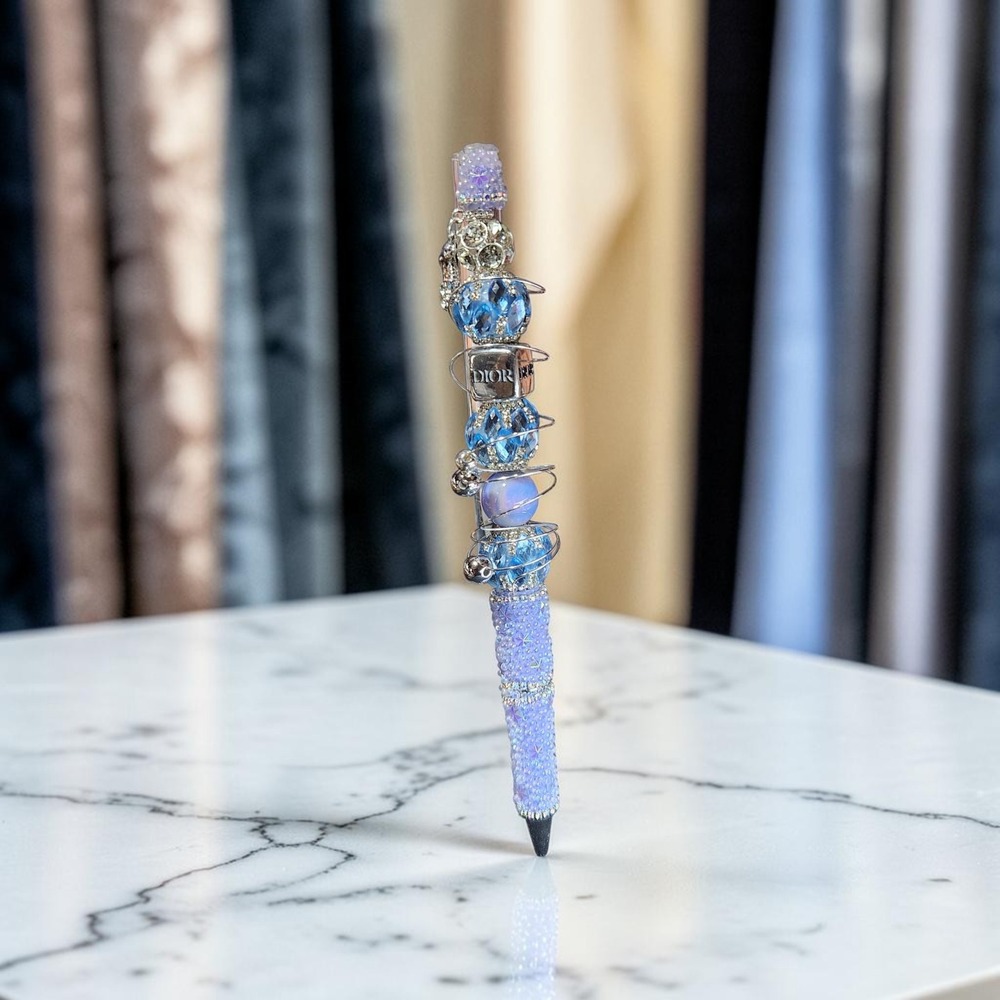 Handmade Artisan Beaded Pen Blue Purple Crystal DIOR Charm Designer Inspired New
